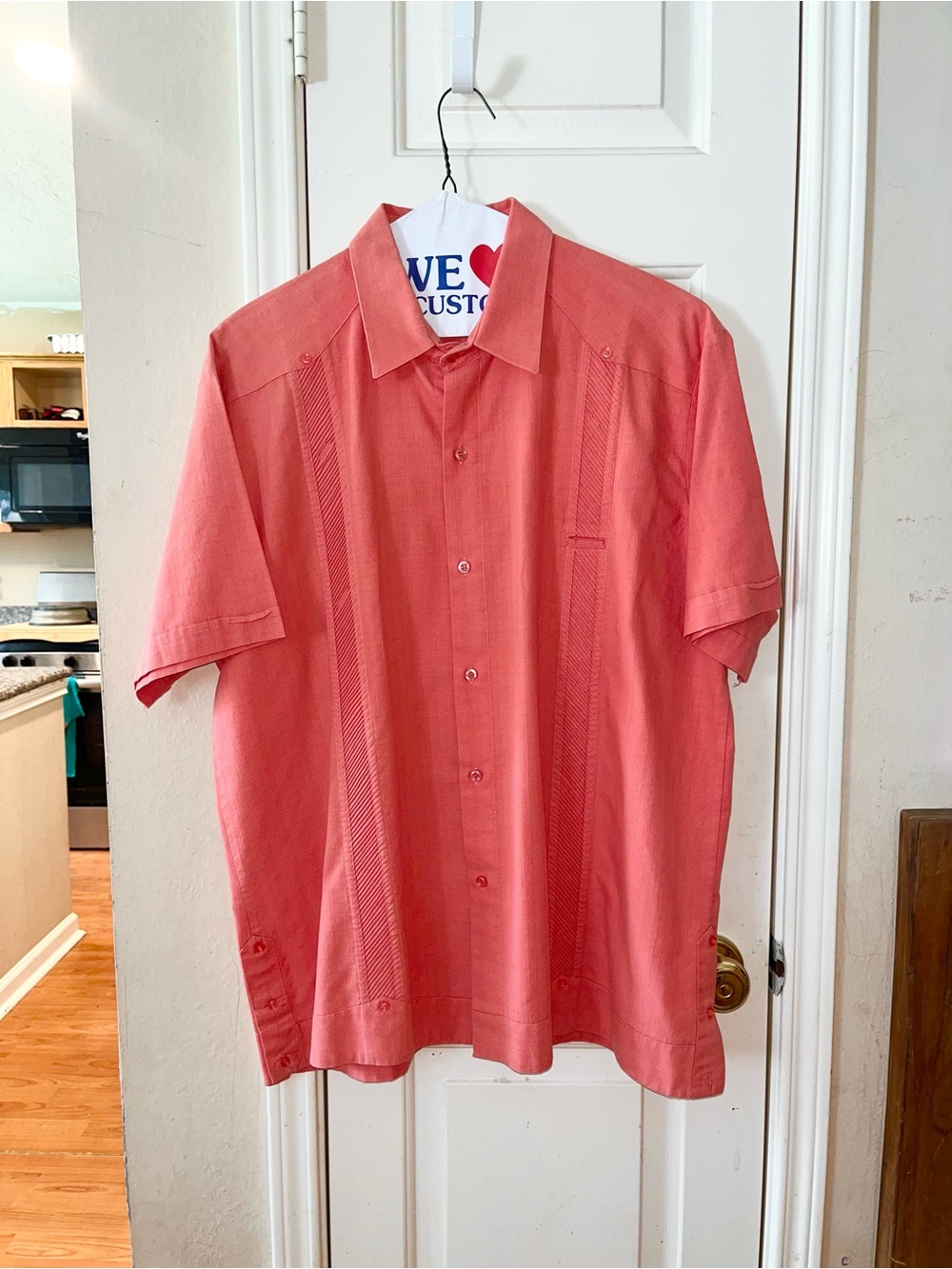 Men's Linen Short-Sleeve Coral Button-Down Guayabera Shirt